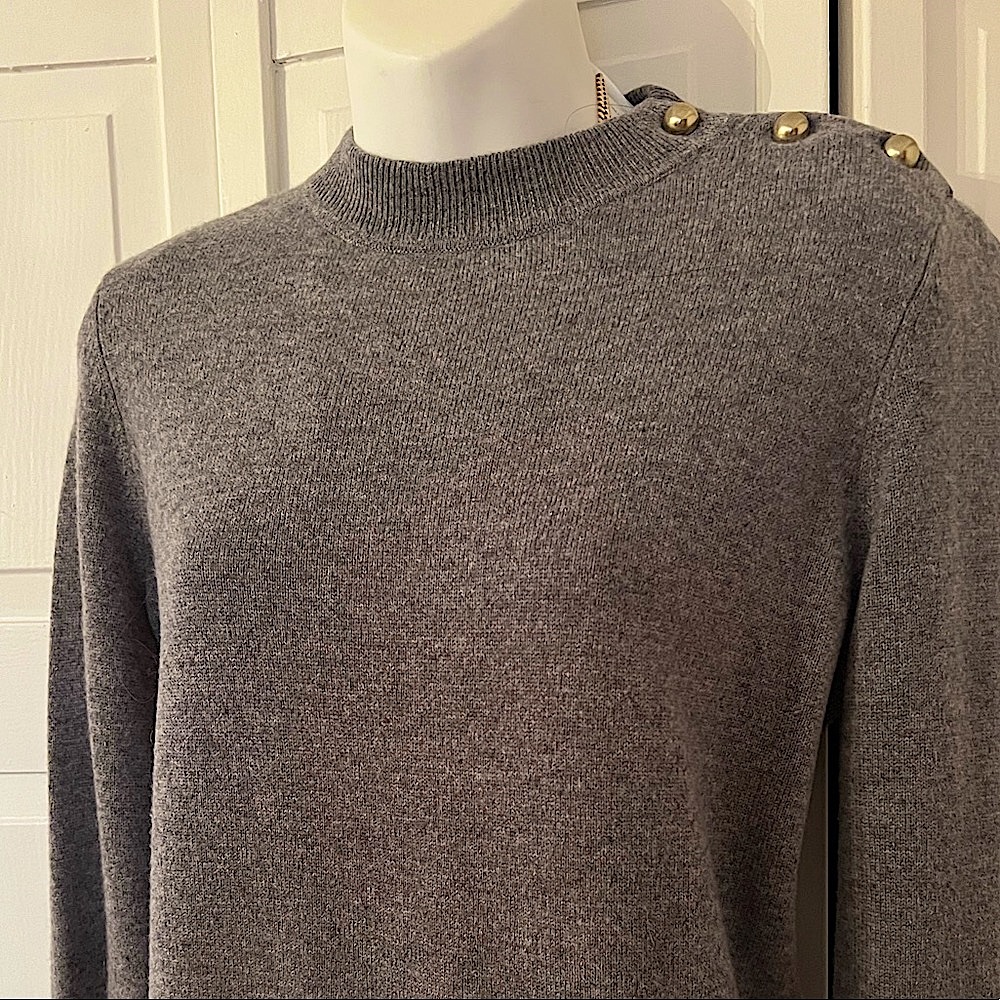 Aqua | Cashmere mock sweater w/ fringe button up blouse